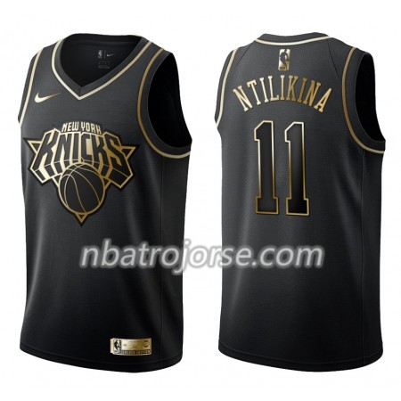 Män New York Knicks Tröja Frank Ntilikina 11 Nike Svart Guld Edition Swingman